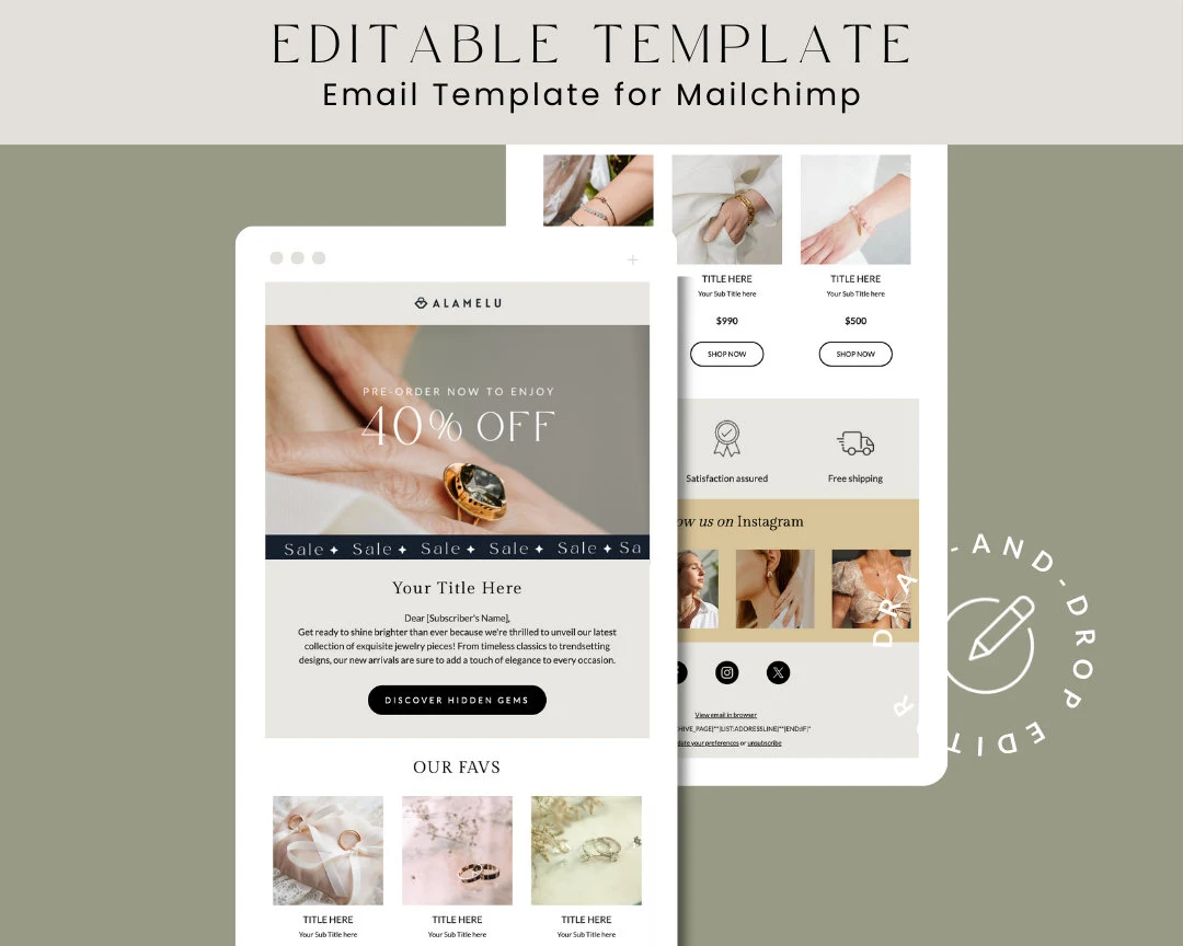 Editable Newsletter Template for Mailchimp, Email Marketing Template