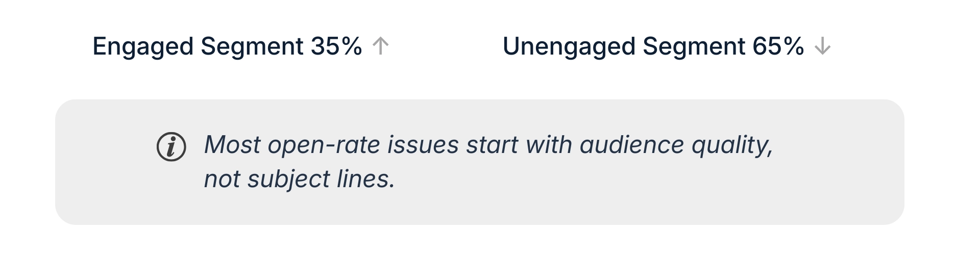 Engaged segment versus unengaged segment comparison showing that open-rate issues often start with audience quality